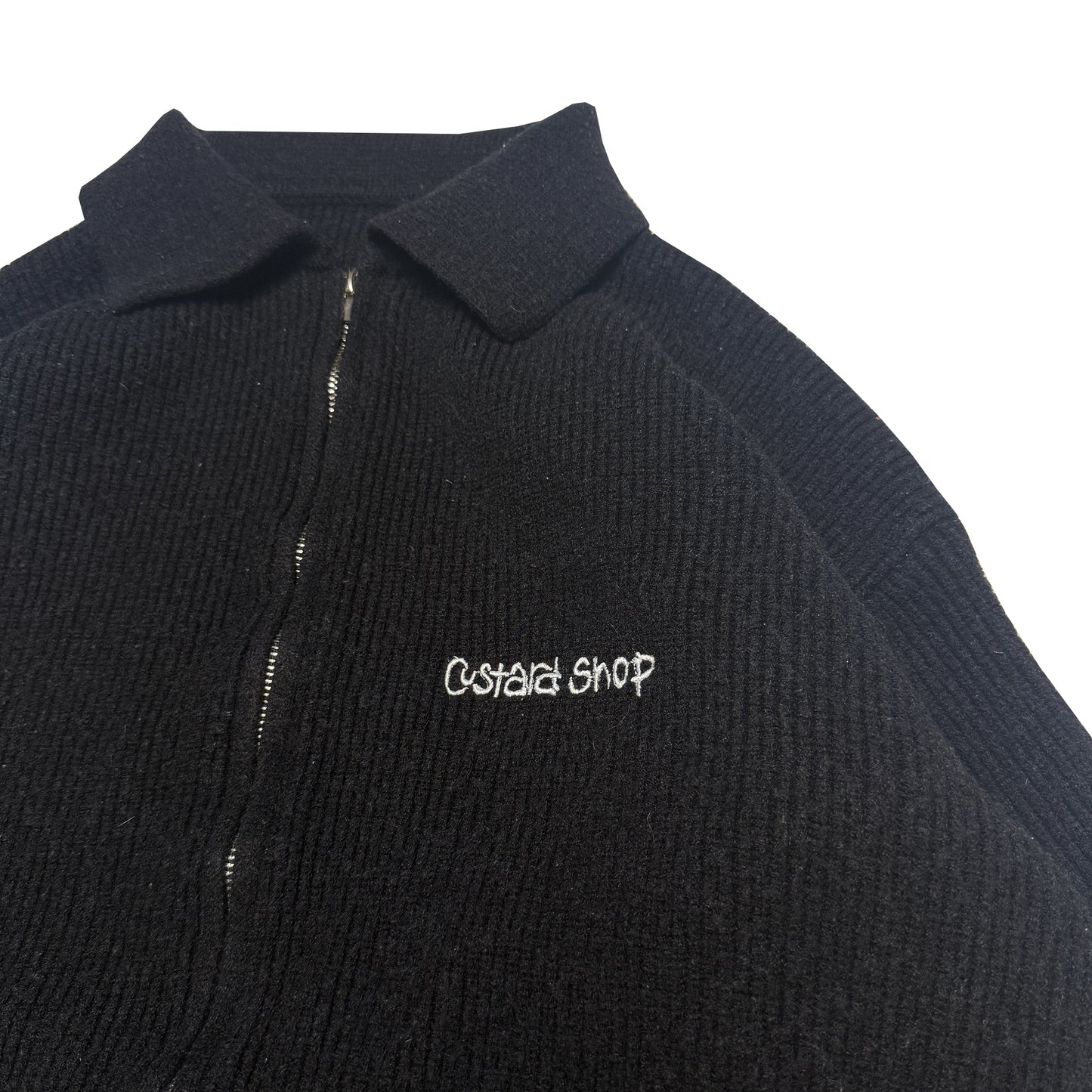 Custard Reclaimed Black Wool Full-Zip Cardigan | Size Medium