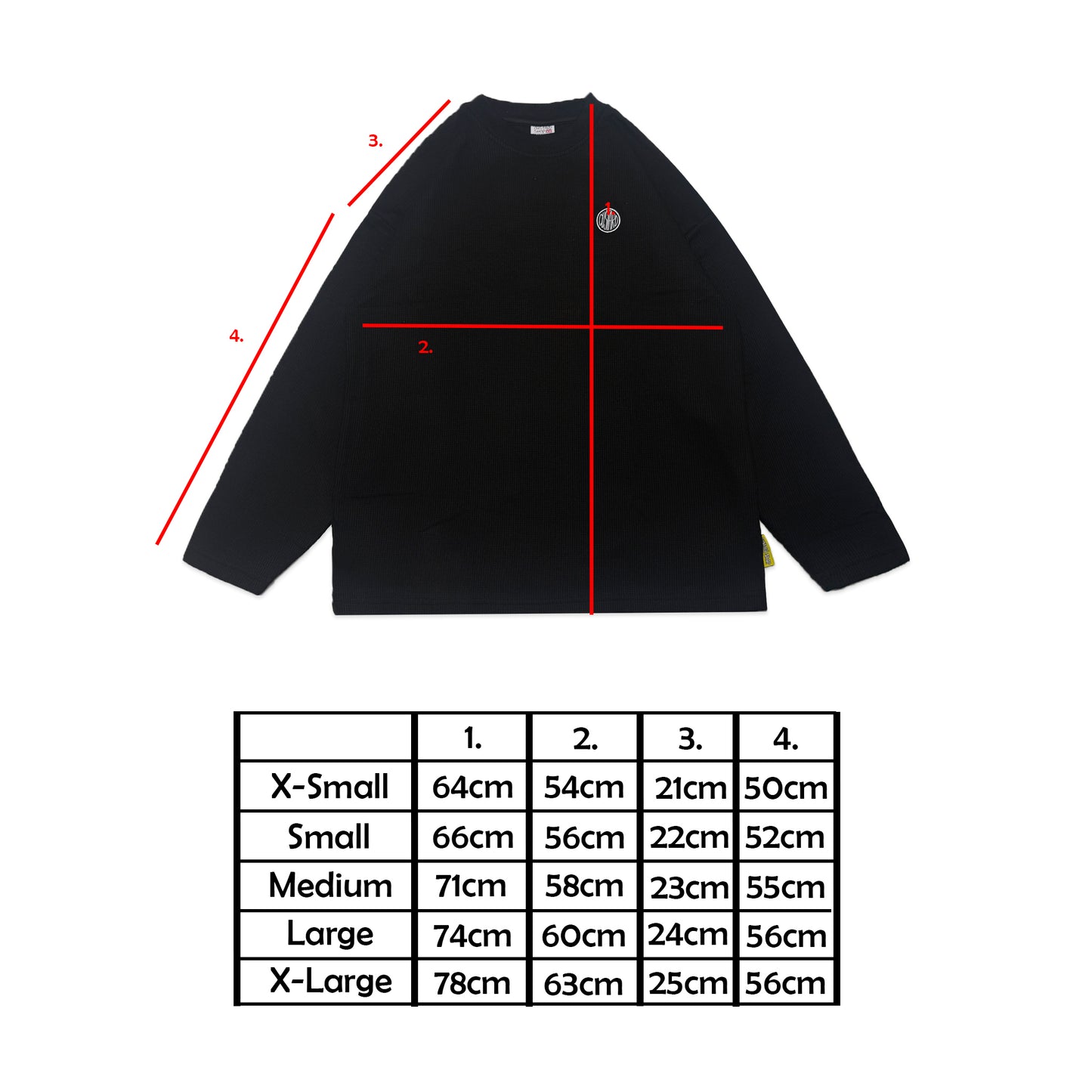 Waffle Acid House Long Sleeve Baggy Cuff T-Shirt | Black