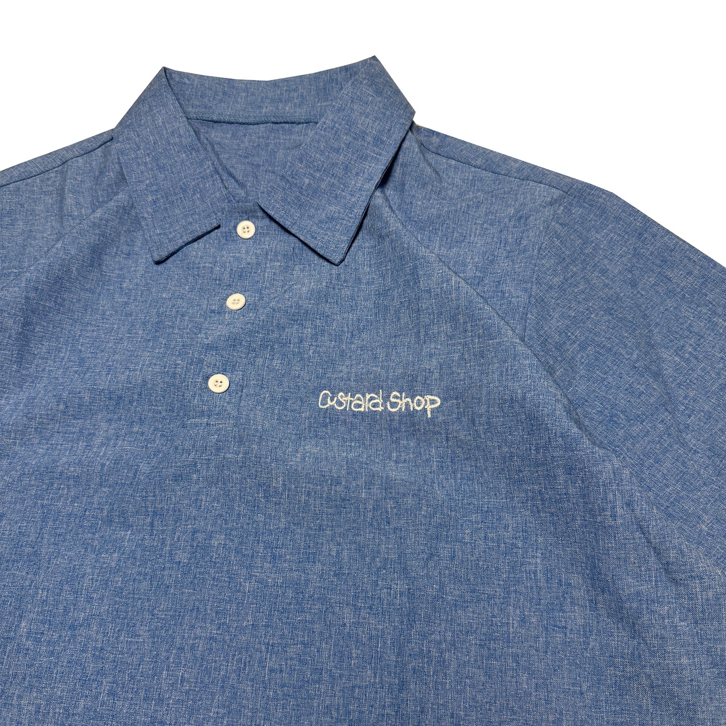 Custard Reclaimed Blue Patterned Polo Shirt | Size Medium