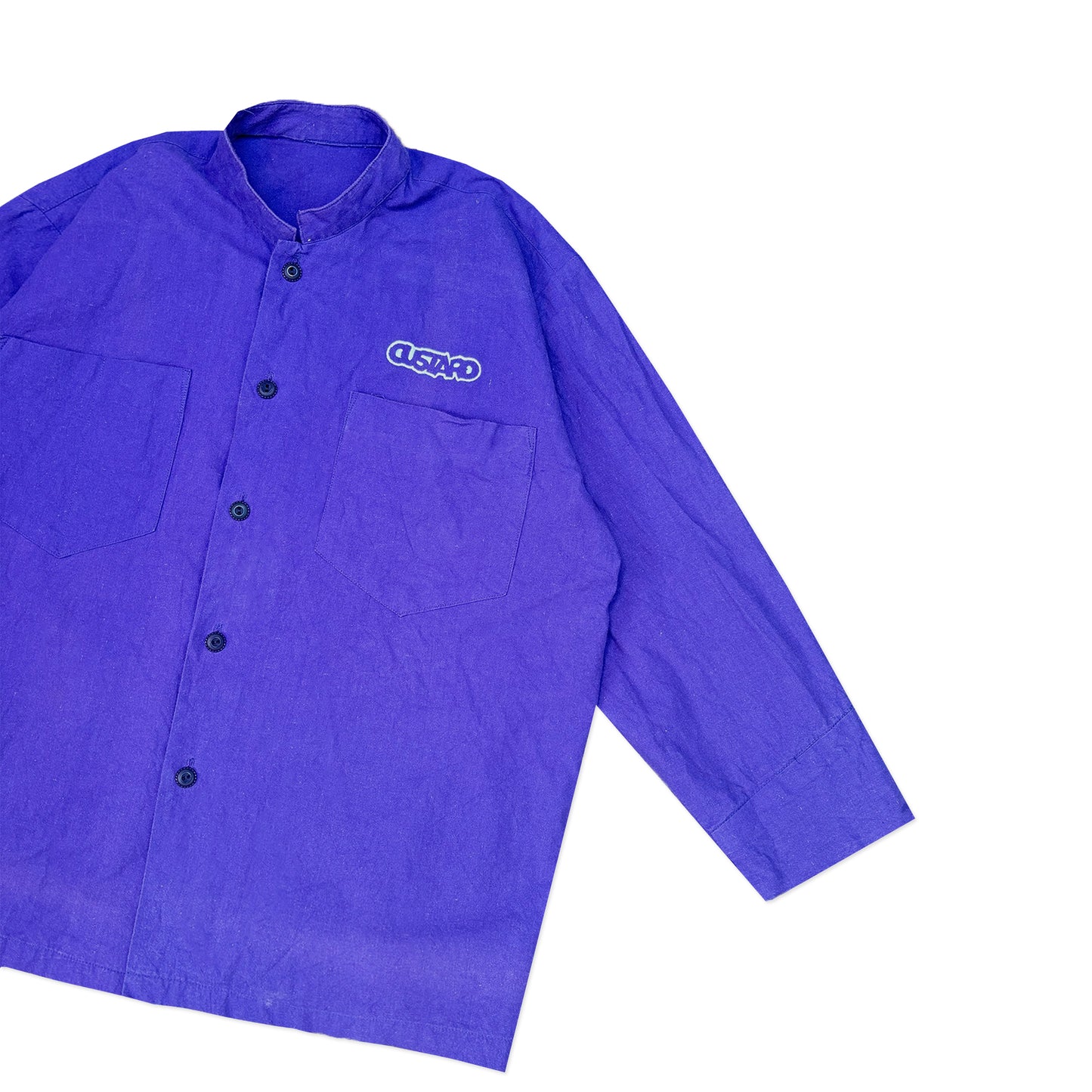 Custard Reclaimed Purple Grandad-Collar Shirt | Size Medium