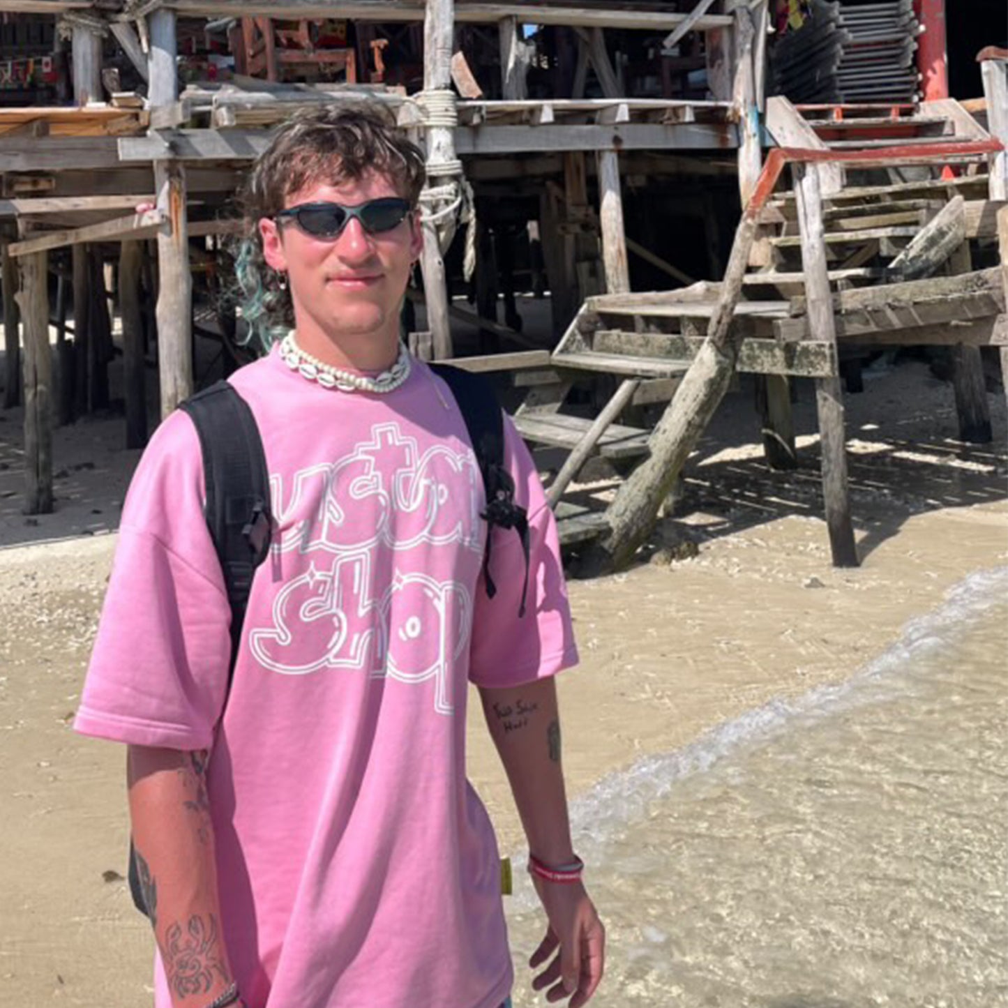 Heavyweight Graffiti Print T-Shirt | Pastel Pink