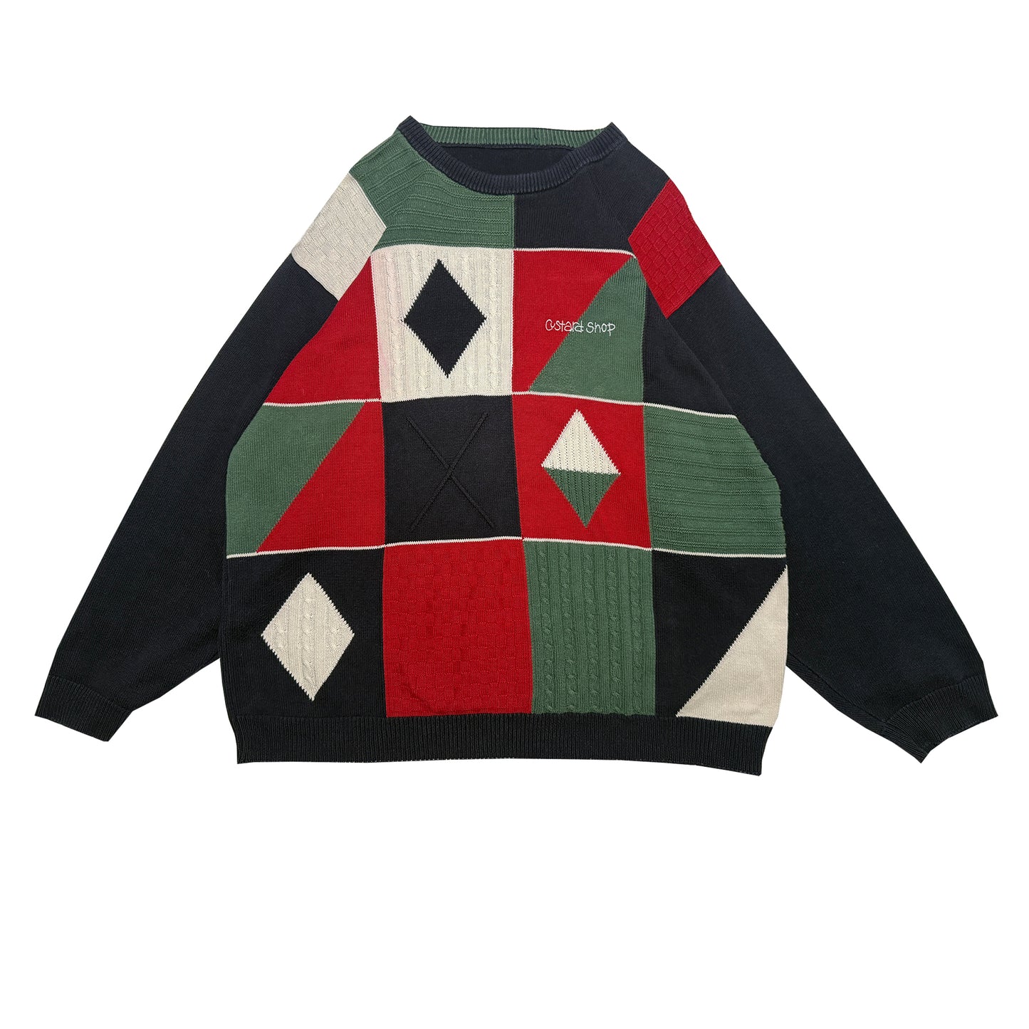 Custard Reclaimed Patterned Golf-Style Jumper | Size XL