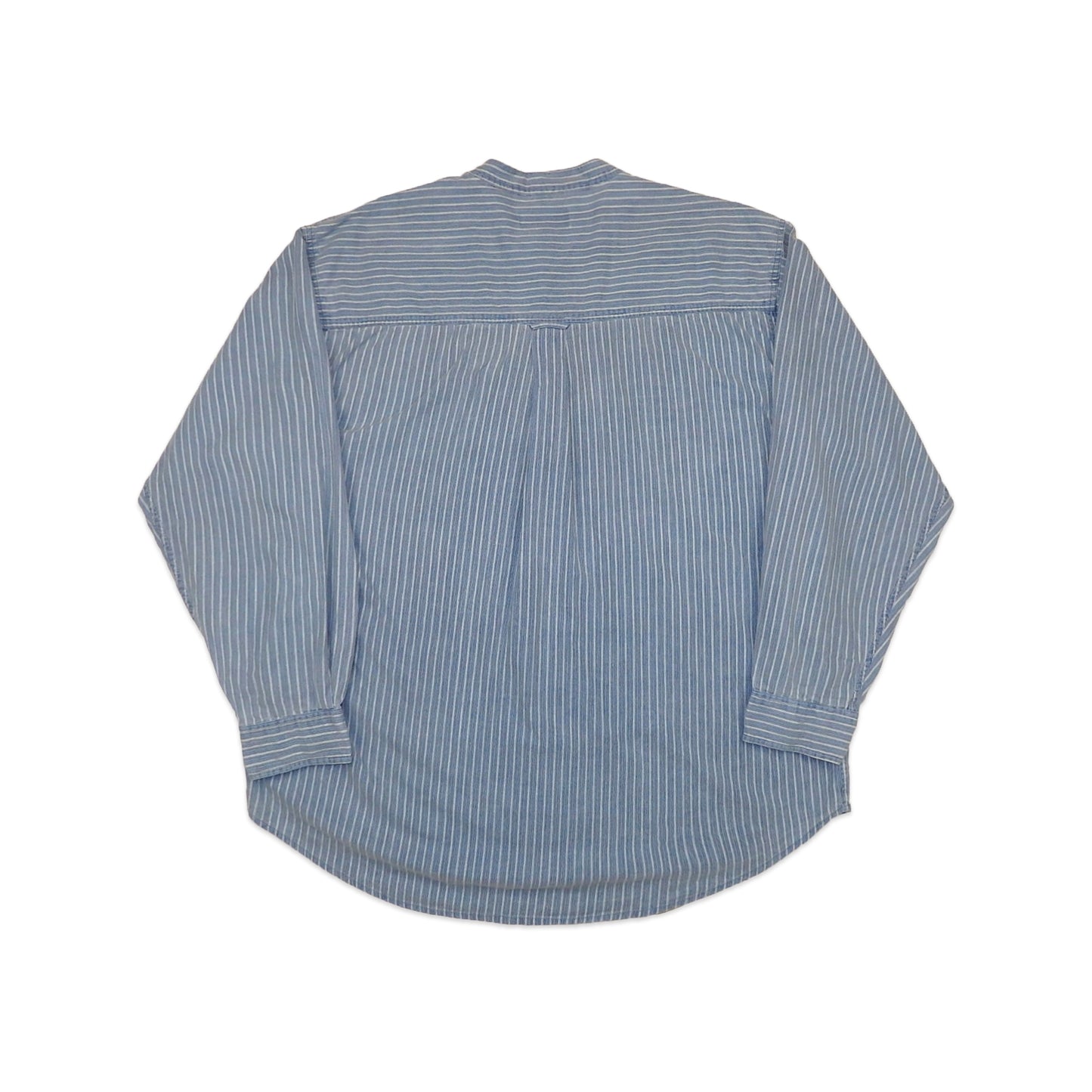Custard Reclaimed Blue Check Grandad Collar Shirt | Size Medium