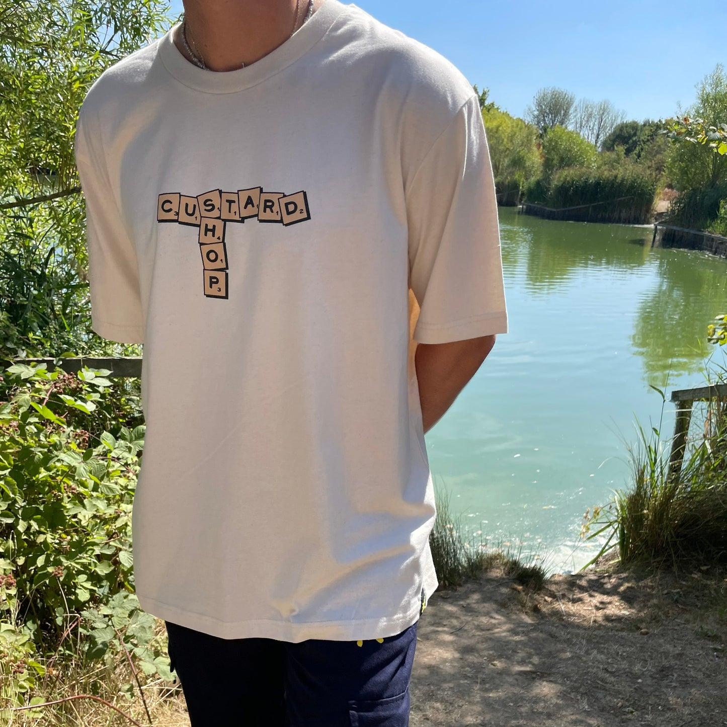 Custard Shop Official Scrabble Style Tee | Natural Raw Custard Shop Official