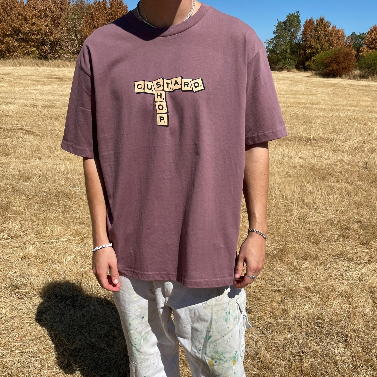 Custard Shop Official Scrabble Style T-Shirt | Brown Custard Shop Official
