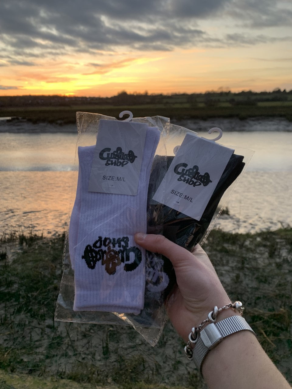 Custard Shop Logo Socks | White Custard Shop Official