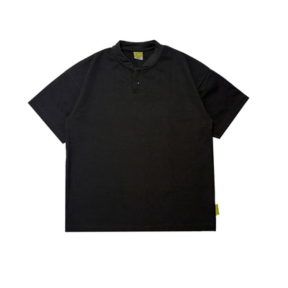Waffle Henley Two-Button Shirt | Black