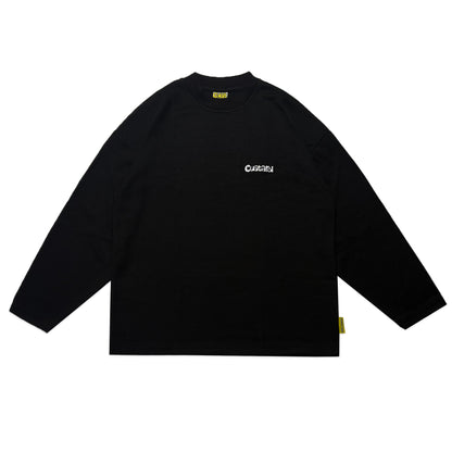 Waffle Embroidered Long Sleeve Baggy Cuff T-Shirt | Black
