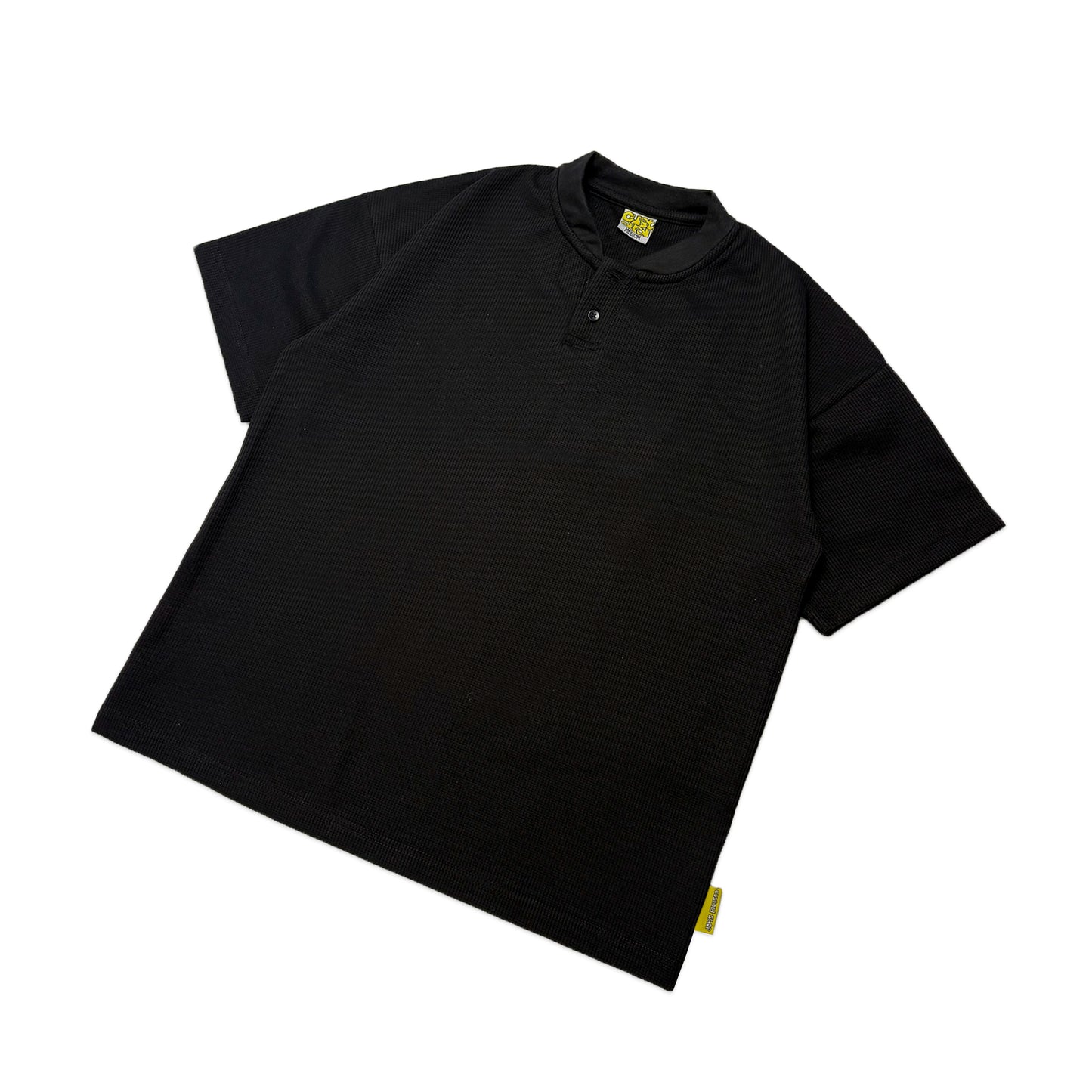 Waffle Henley Two-Button Shirt | Black