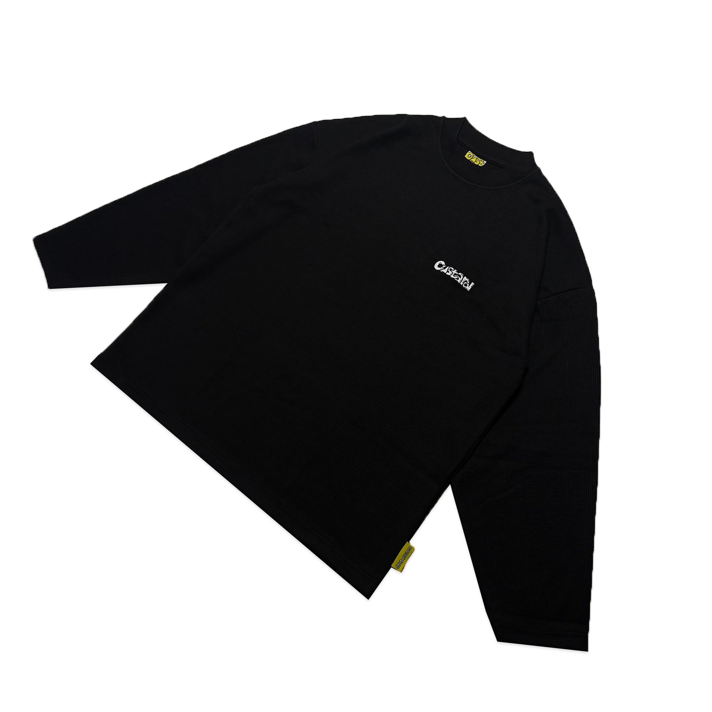Waffle Embroidered Long Sleeve Baggy Cuff T-Shirt | Black