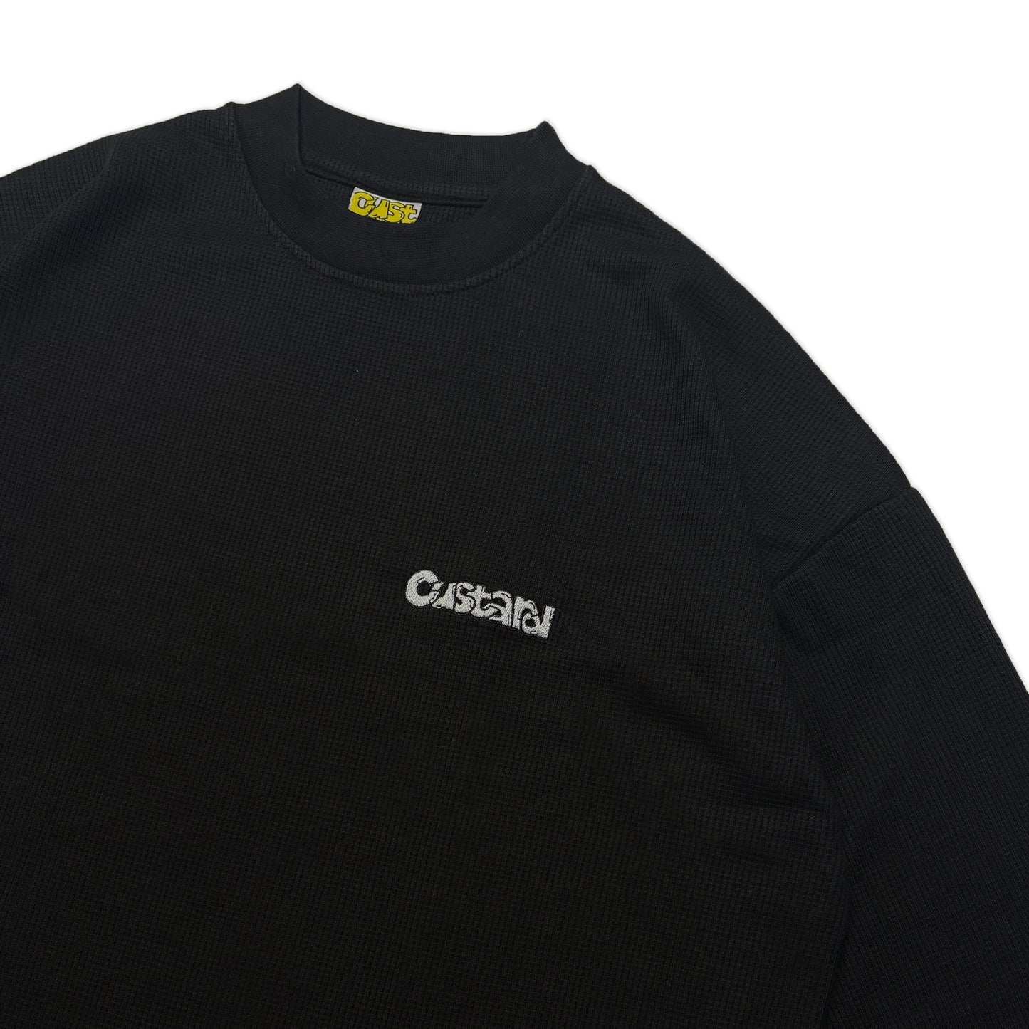 Waffle Embroidered Long Sleeve Baggy Cuff T-Shirt | Black