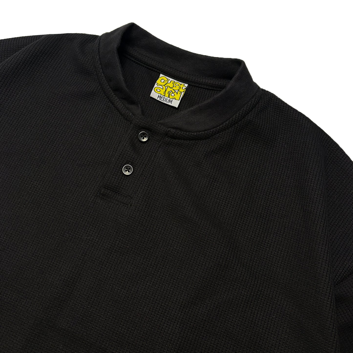 Waffle Henley Two-Button Shirt | Black