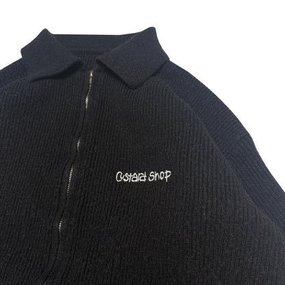 Custard Reclaimed Black Wool Full-Zip Cardigan | Size Medium