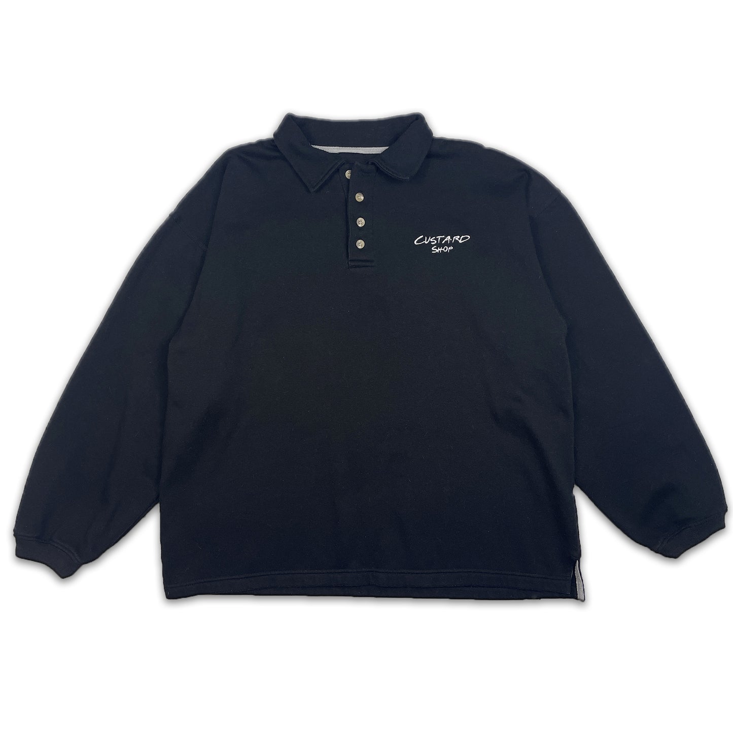 Custard Reclaimed Black Button Polo Shirt | Size Medium