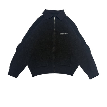 Custard Reclaimed Black Wool Full-Zip Cardigan | Size Medium
