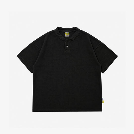 Waffle Henley Two-Button Shirt | Black