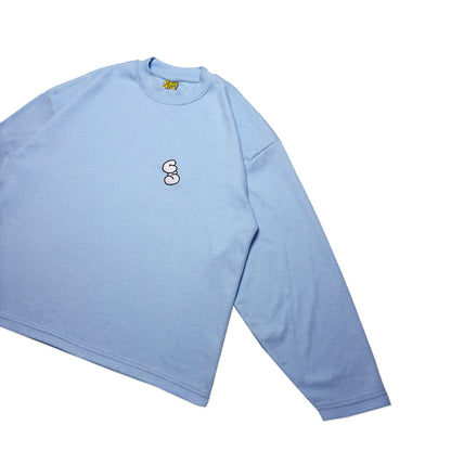 Waffle Boxy Embroidered T-Shirt | Blue