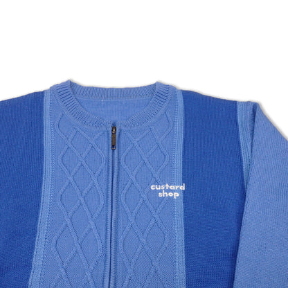 Custard Reclaimed Blue Full-Zip Knit | Size XL