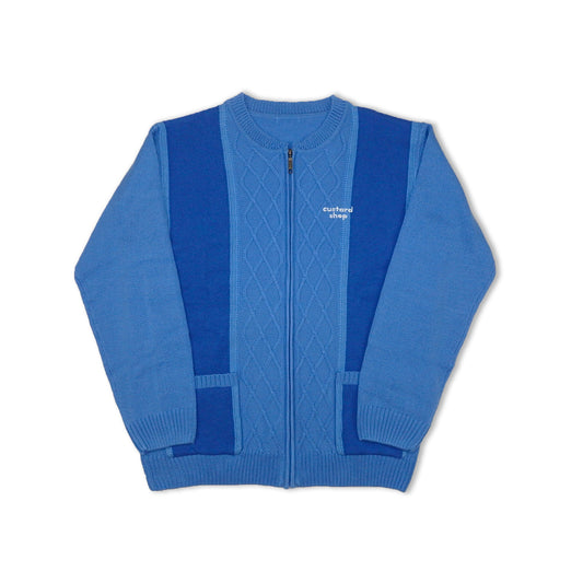 Custard Reclaimed Blue Full-Zip Knit | Size XL