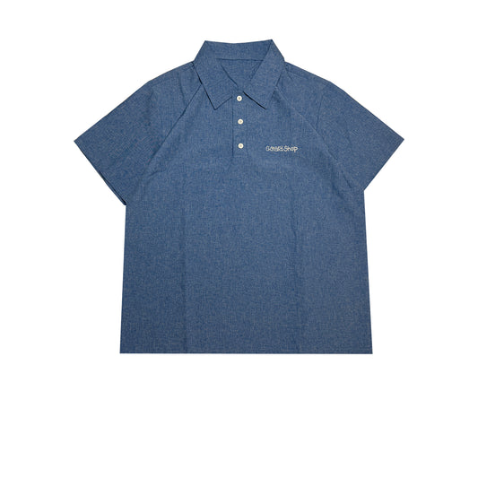Custard Reclaimed Blue Patterned Polo Shirt | Size Medium
