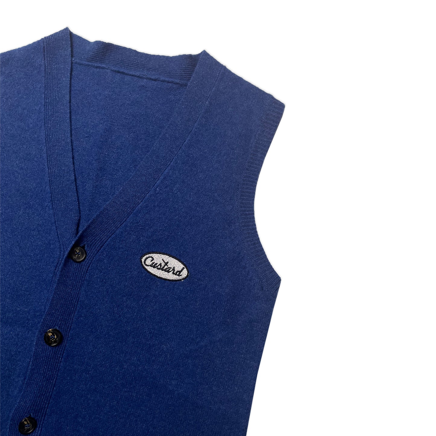 Custard Reclaimed Blue Cardigan Vest | Size Small