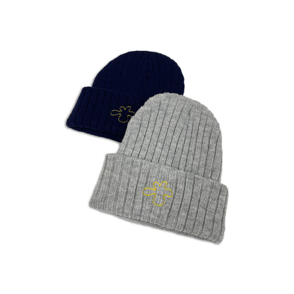 Embroidered Chunky Knit Beanie | Navy