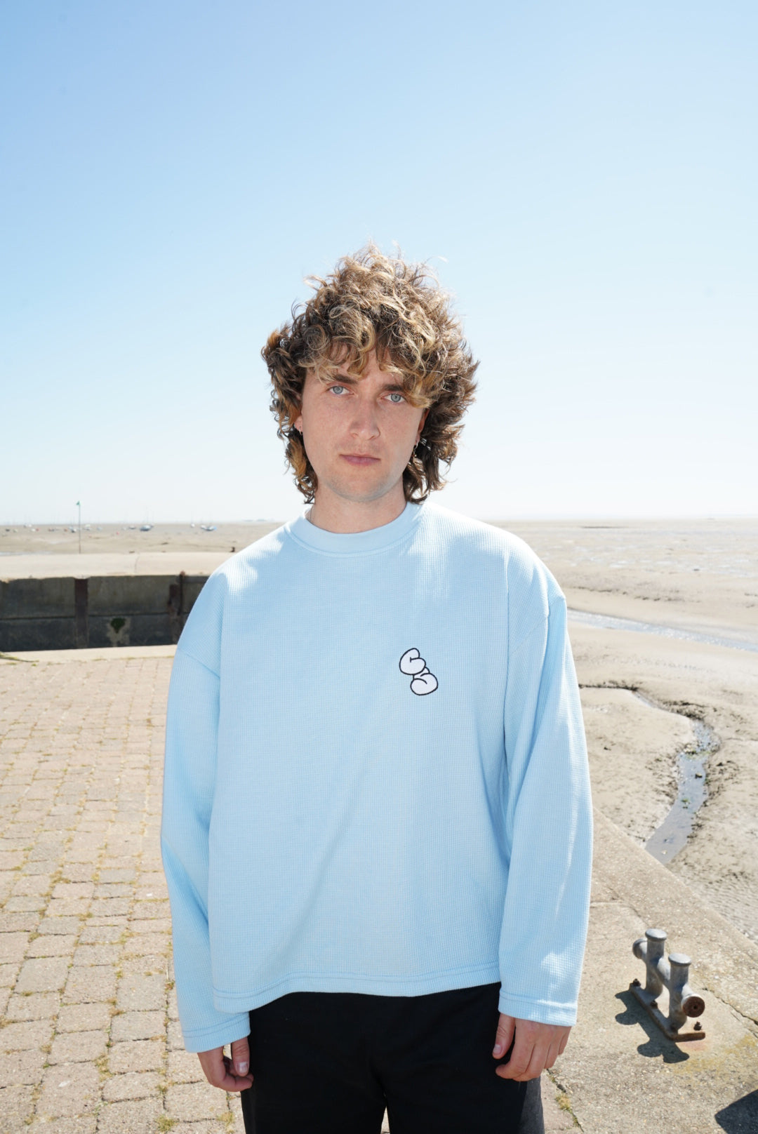 Waffle Boxy Embroidered T-Shirt | Blue