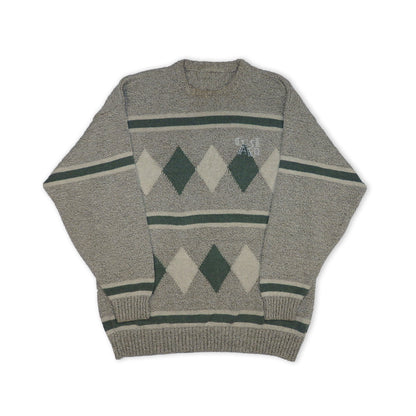Custard Reclaimed Patterned Wool Jumper | Size Large