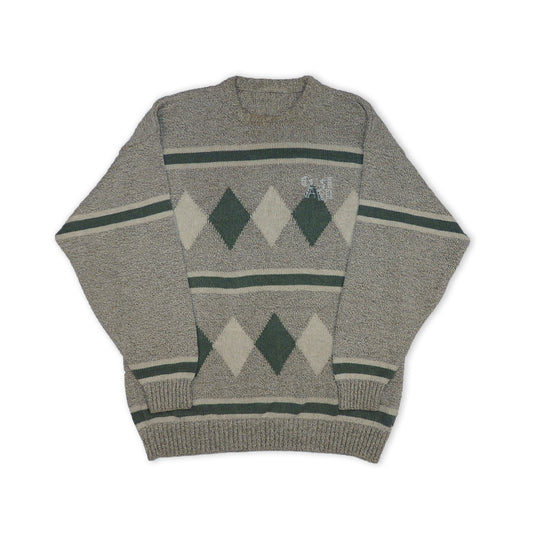 Custard Reclaimed Patterned Wool Jumper | Size Large