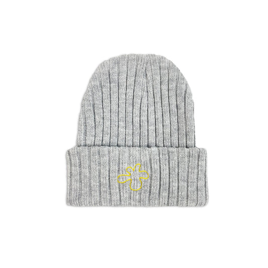 Embroidered Chunky Knit Beanie | Grey