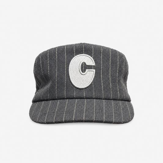 (Pre-Order) Pinstripe Wool 6 Panel Short Brim Initial Adjustable Cap