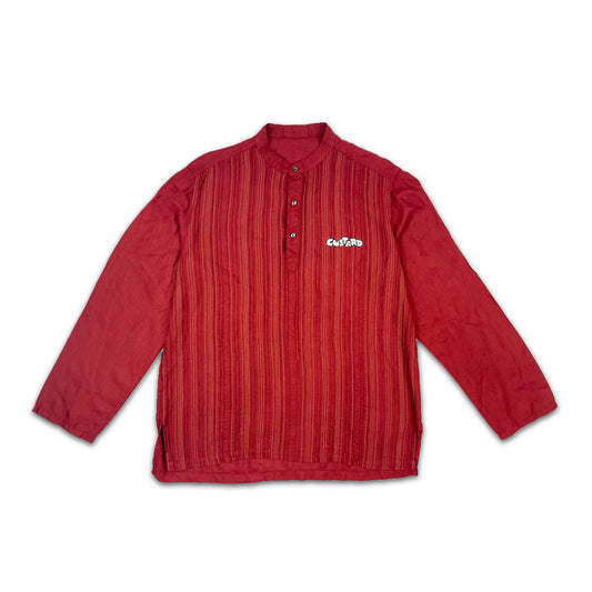 Custard Reclaimed Mandarin Collar Red Shirt | Size Medium