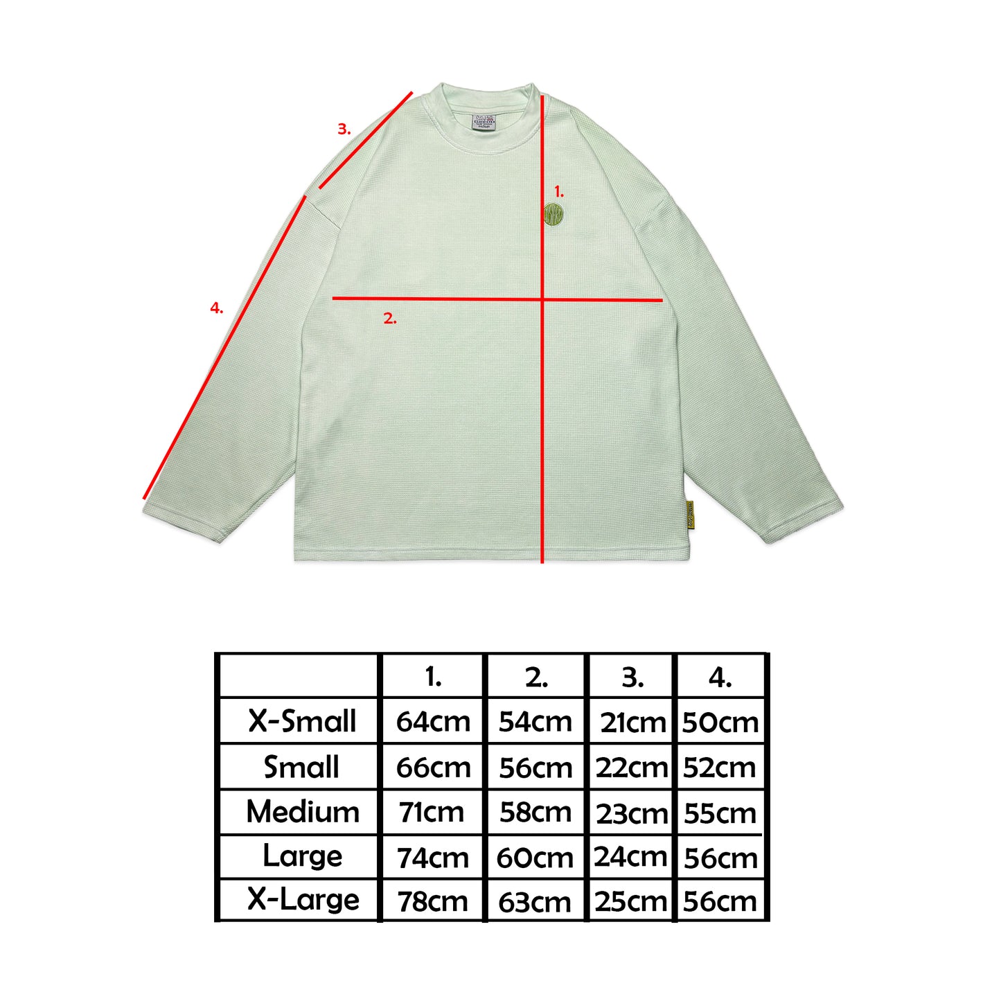 Waffle Acid House Long Sleeve Baggy Cuff T-Shirt | Aloe Green