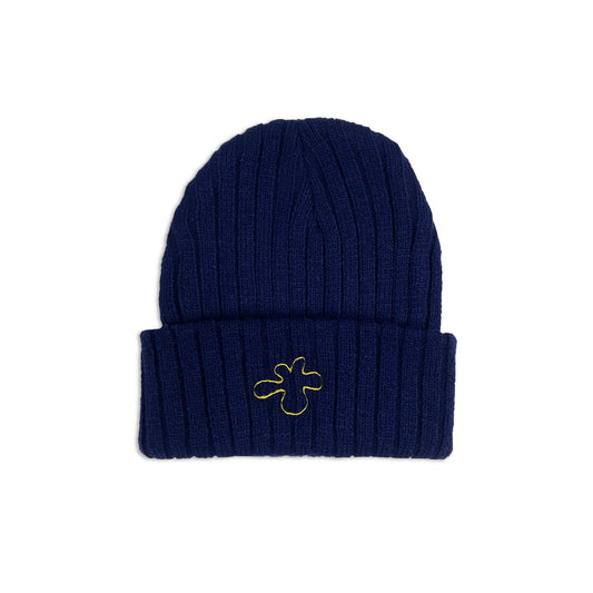 Embroidered Chunky Knit Beanie | Navy