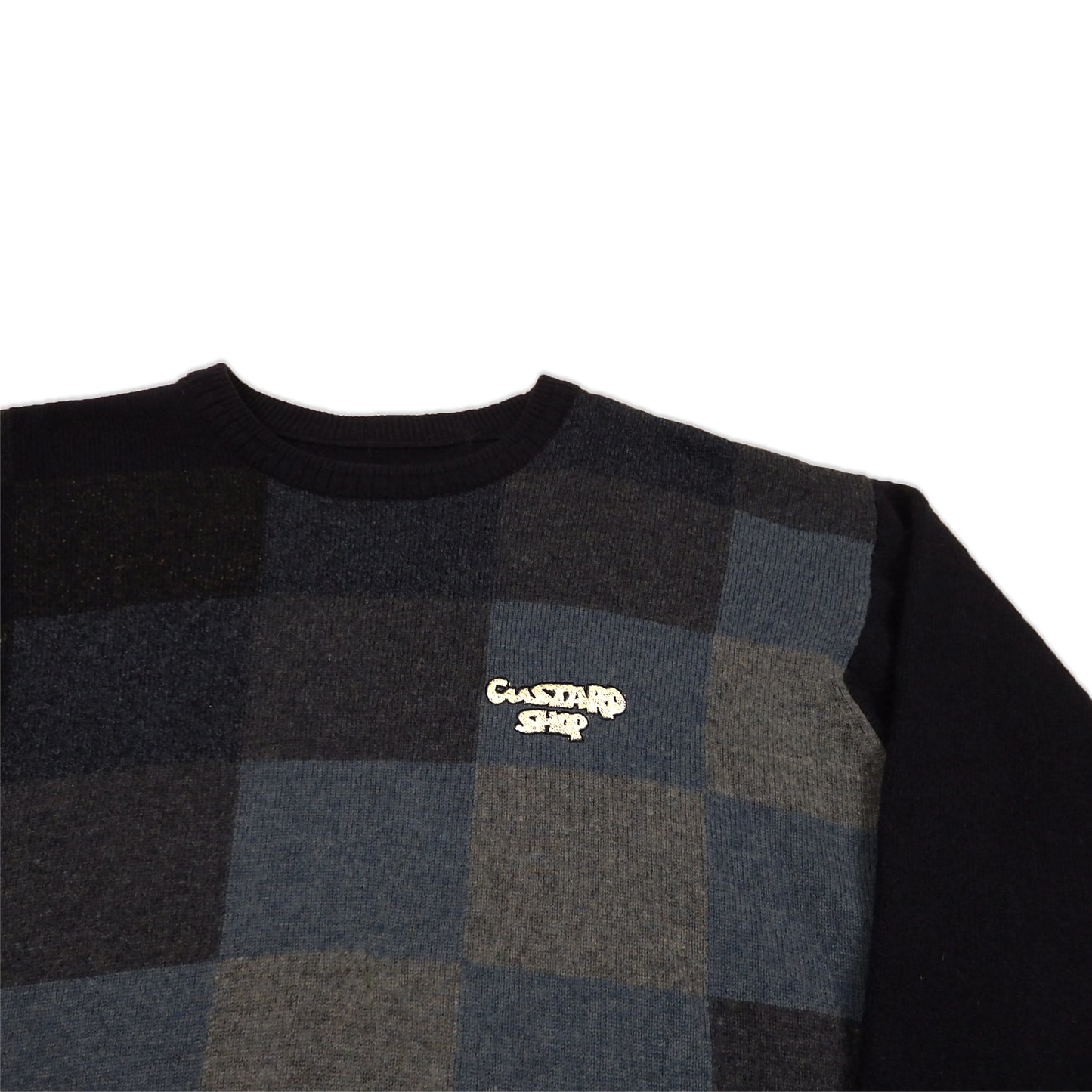 Custard Reclaimed Blue Pattern Jumper | Size Large