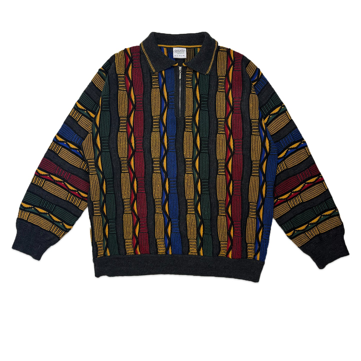 Custard Reclaimed Pattern Zip Polo Shirt | Size Large