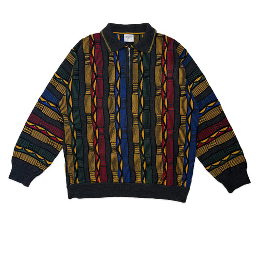 Custard Reclaimed Pattern Zip Polo Shirt | Size Large