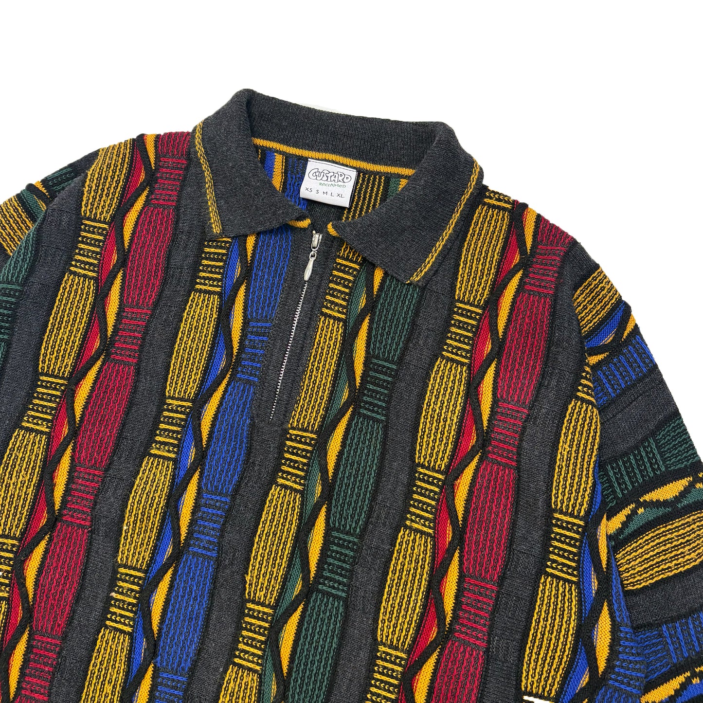 Custard Reclaimed Pattern Zip Polo Shirt | Size Large
