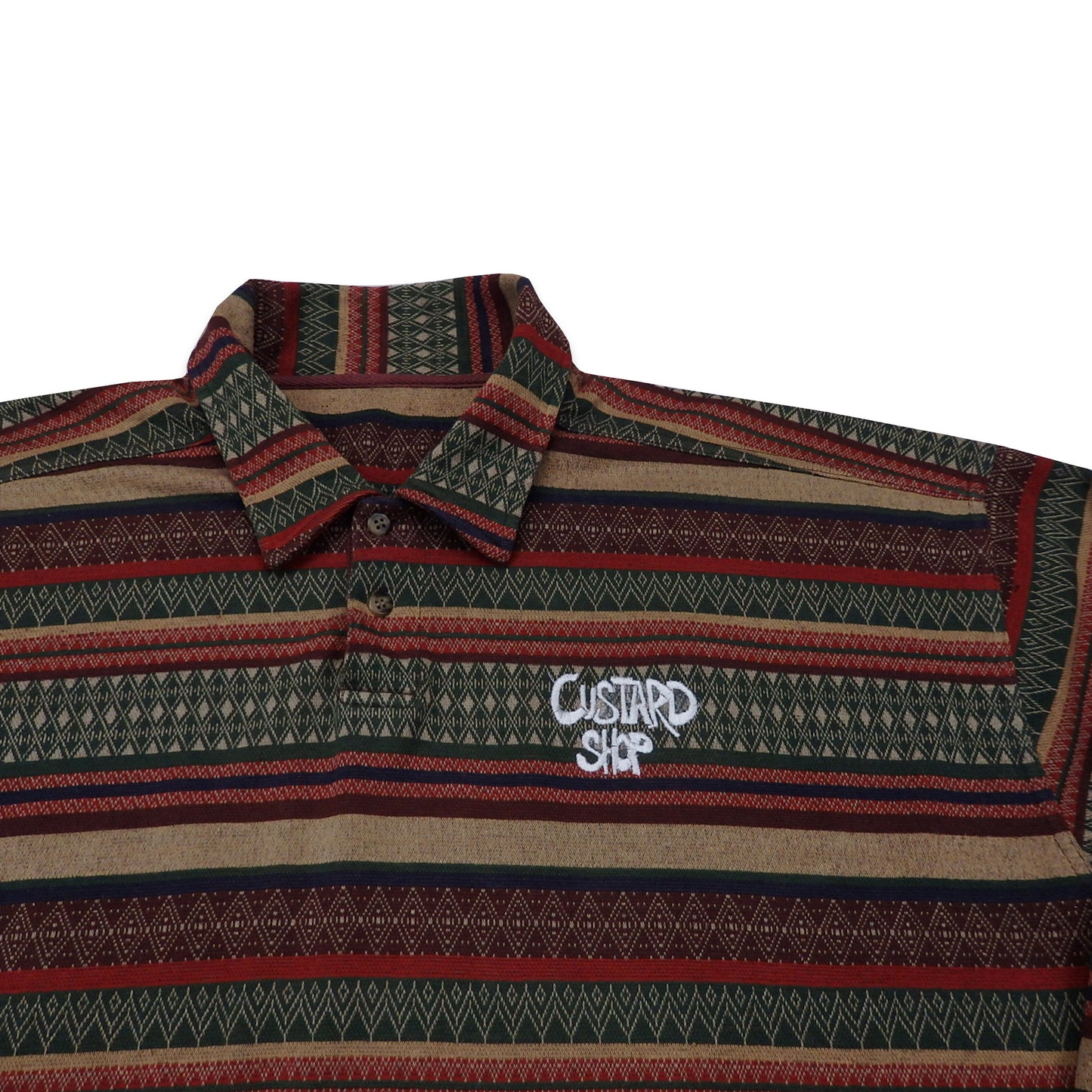 Custard Reclaimed Patterned Polo Shirt | Size Large
