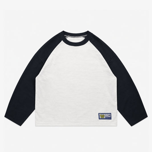 (Pre-Order Drop II) Pique Raglan Long Sleeve T-Shirt | White & Navy