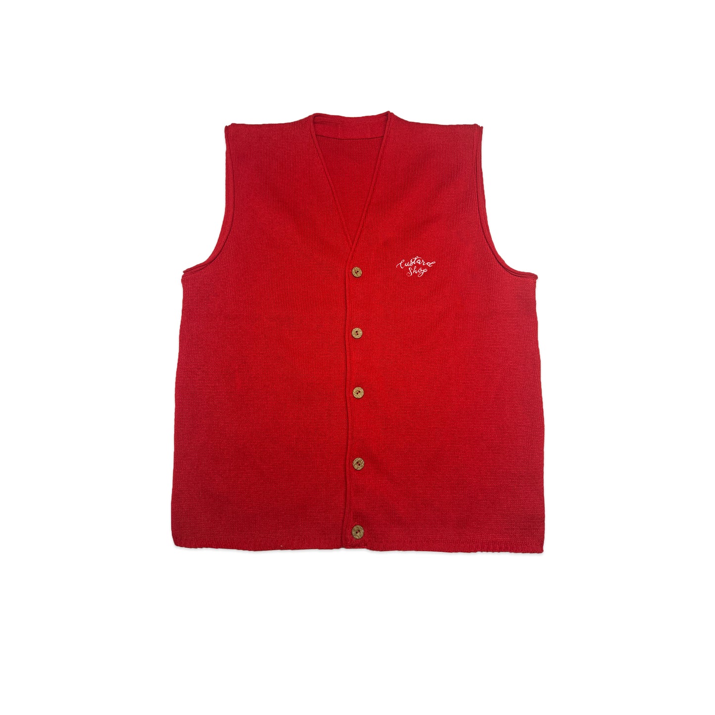 Custard Reclaimed Red Cardigan Vest | Size Large