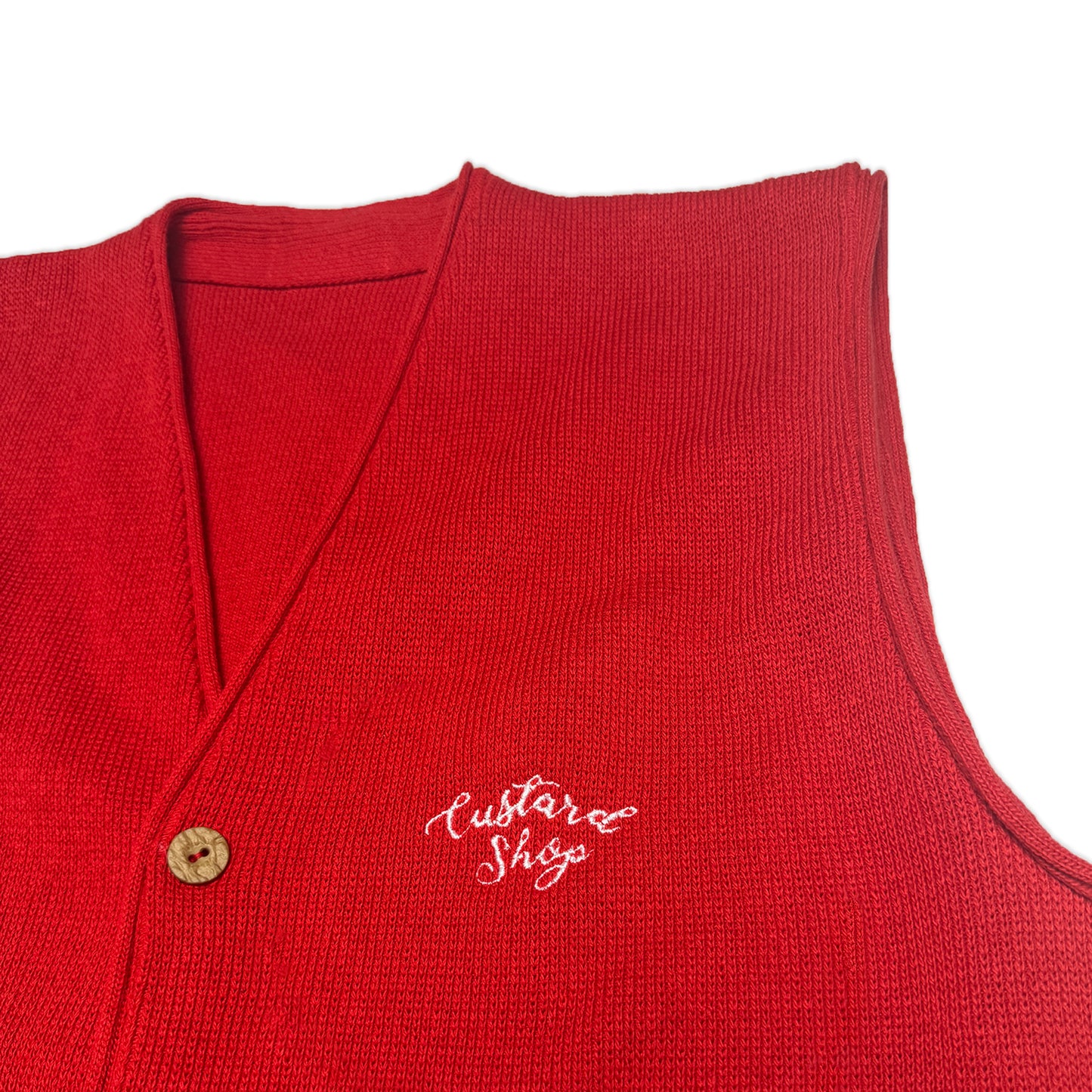Custard Reclaimed Red Cardigan Vest | Size Large