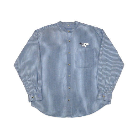 Custard Reclaimed Blue Check Grandad Collar Shirt | Size Medium
