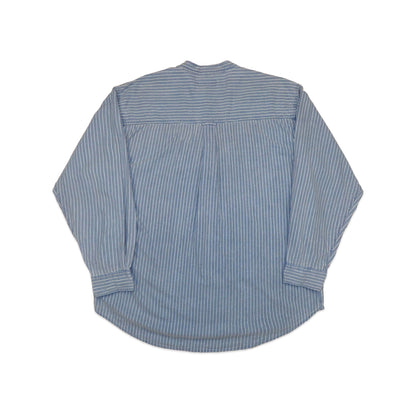 Custard Reclaimed Blue Check Grandad Collar Shirt | Size Medium