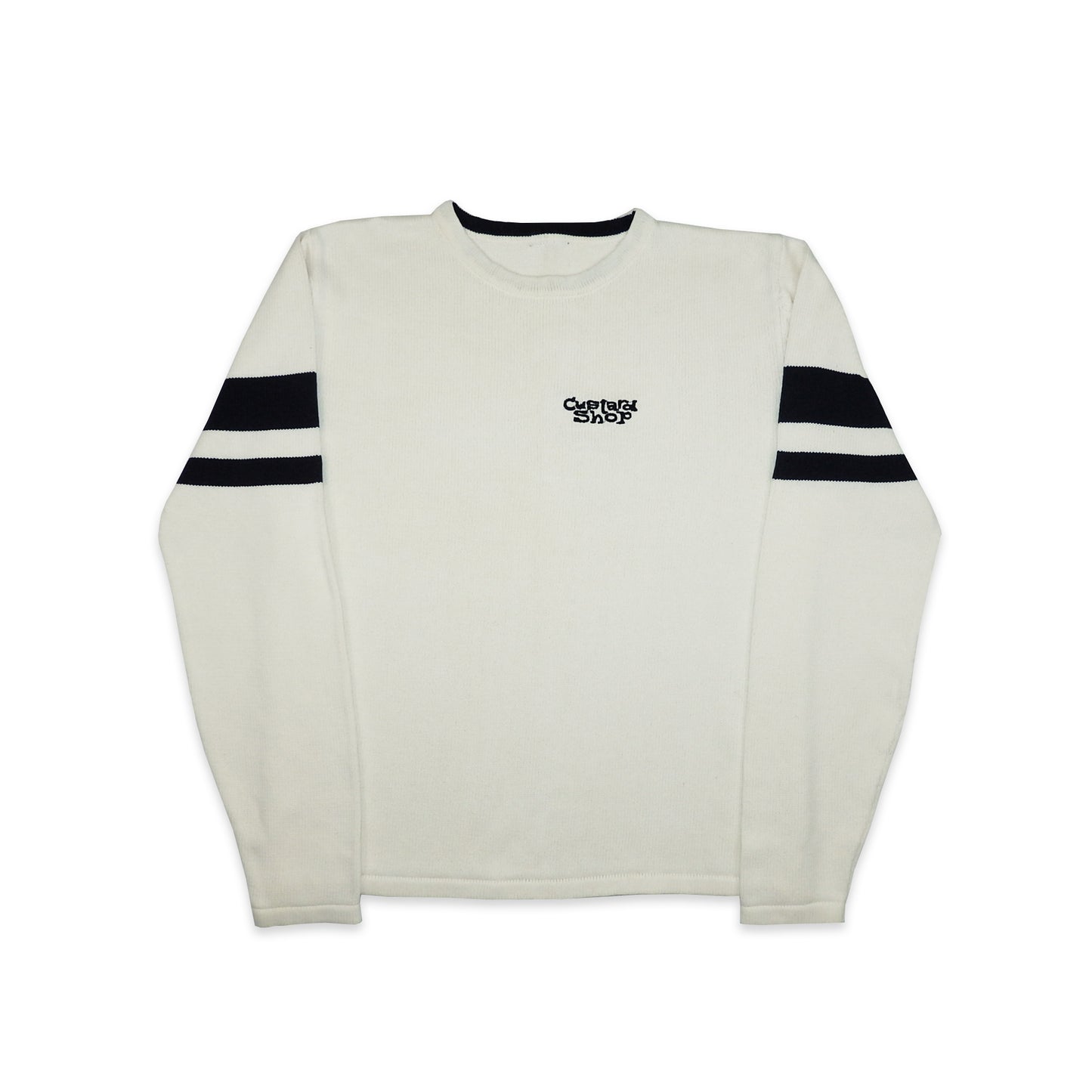 Custard Reclaimed White Striped Jumper | Size Large