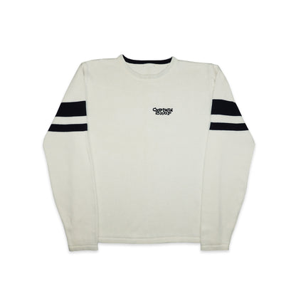 Custard Reclaimed White Striped Jumper | Size Large