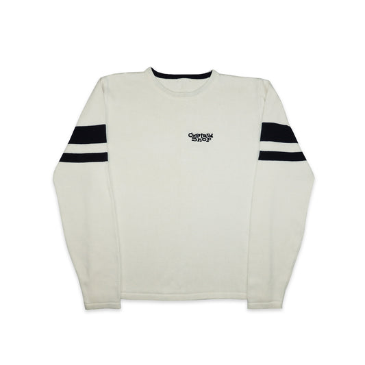 Custard Reclaimed White Striped Jumper | Size Large