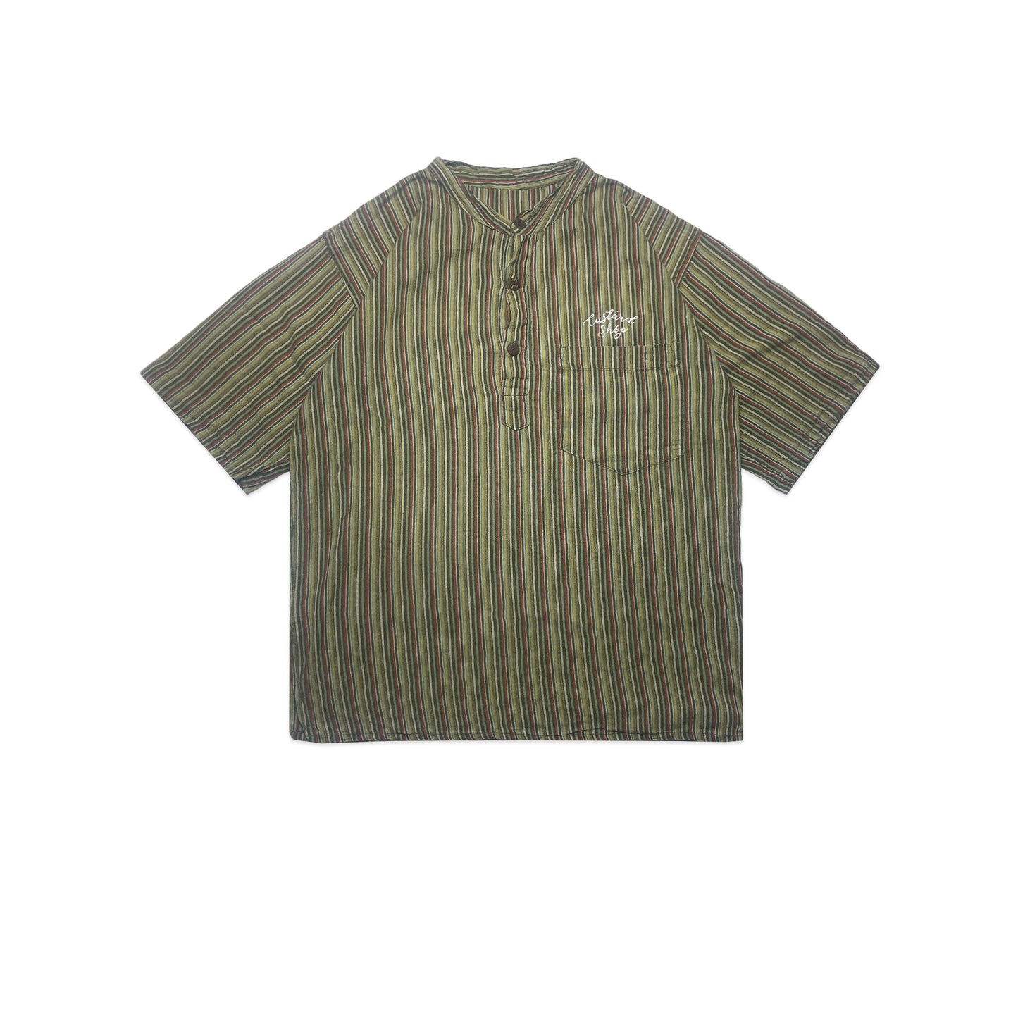 Custard Reclaimed Stripe Grandad Collar Shirt | Size Medium