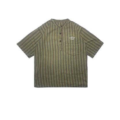 Custard Reclaimed Stripe Grandad Collar Shirt | Size Medium