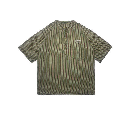 Custard Reclaimed Stripe Grandad Collar Shirt | Size Medium